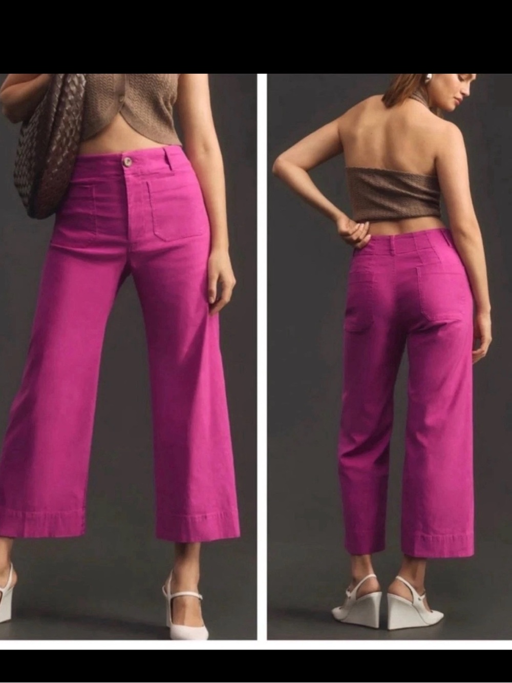Maeve Anthropologie Colette Cropped Linen Pants Pink Wide-Leg Sz 25 High Rise